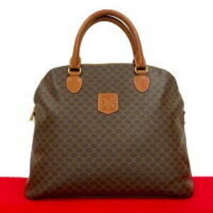 Celine Macadam Blason Triomphe logo leather handbag boston bag brown 013 7